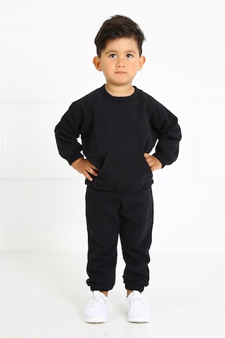 Luess Cep Detaylı Organik Pamuk Oversize Kesim Çocuk Alt Üst Takım - Siyah