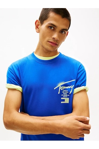 Tommy Hilfiger Tjm Reg Cıty Sıgn Ss Tee Ext Erkek Mavi T-shirt - Dm0dm22553