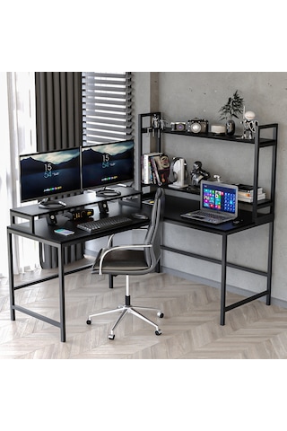 L Masa ,raflı L Şekilli Ofis Masası 610-s Siyah