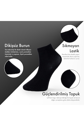 Saf Bambu Erkek Yarım Konç Düz Siyah - Antrasit Çorap Dikişsiz Premium Kutulu 6'lı L5952aznp Softaura
