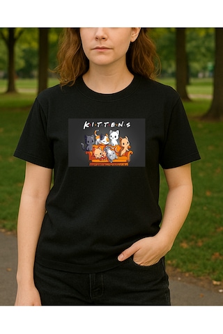Hugo Boss Kittens Baskılı T-shirt Siyah