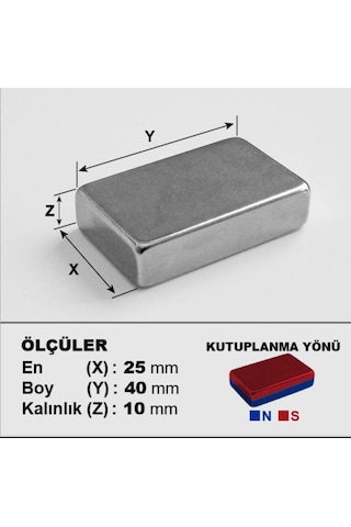 40mm X En 25mm X Kalınlık 10mm Çok Güçlü Büyük Neodyum Magnet