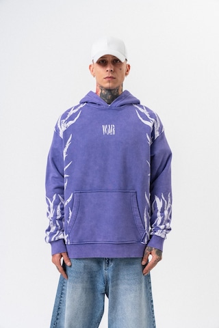 Respire Erkek War Baskılı Yıkamalı Kapüşonlu Oversize Hoodie Mor