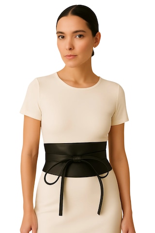 Kadın Kemer Deri Geniş Bağcıklı Siyah Siyah