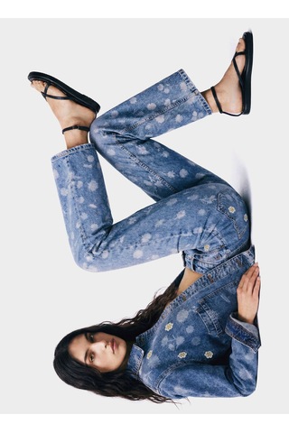 Desigual Mavi Kadın Straight Nakışlı Denim Pantolon 26wwdd25