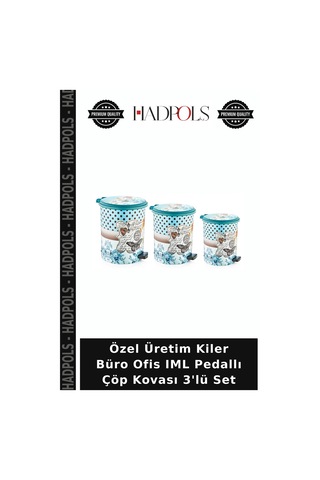 Özel Üretim Kiler Büro Ofis Iml Pedallı Çöp Kovası 3'lü Set