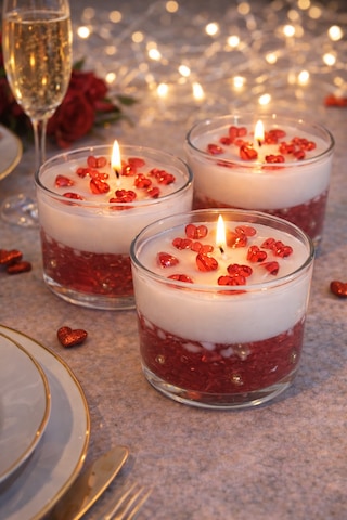 Aşk Temalı Jel Mum Bardak Sevgiliye Hediye Dekor Mum Beyaz