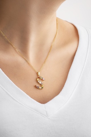 Mini S Harfi Günışığı Renkli 18 Ayar Sarı Altın Kaplama Gümüş Kolye