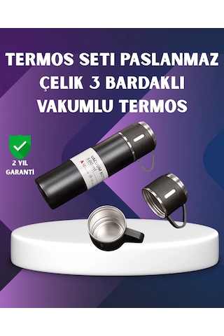Ceylan Adam Paslanmaz Termos Ve İkili Bardak Seti 6-12 Saat Sıcak/soğuk Tutma Çok Renkli
