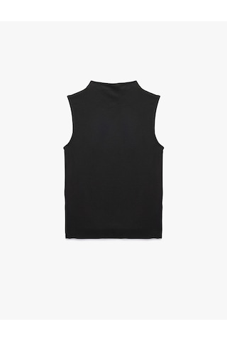 Koton Modal Kumaş Slim Fit Dik Yaka Kolsuz Tişört Siyah 7wak10090ek