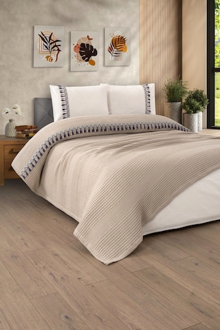 Çift Kişilik 4 Parça Püsküllü Havuz Pike Takımı Natur Diğer