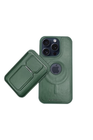 Magnetic Luxury Case + Mıknatıslı Cüzdan Apple Uyumlu iPhone 14 Pro Max Yeşil Yeşil