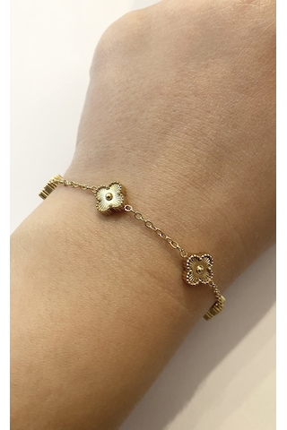 Kadın Tek Renk Çelik Yonca Model Bileklik Gold