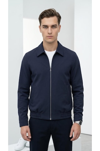Plus Scorpion Erkek Slim Fit Bomber Fermuarlı Mont Ceket Esnek Kumaş Günlük Şık Casual Ceket Lacivert