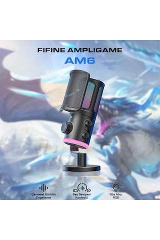 Fifine Ampligame Am6 Usb Rgb Yayinci Bilgisayar Mikrofonu