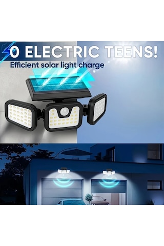 Elmpaly Güneş Enerjili 3 Başlı Duvar Lambası 74 Led Hareket Sensörlü Güvenlik Işığı Bahçe Ön Kapı Garaj Yol Aydınlatma Su Geçirmez Solar Enerji Tasarruflu Altın