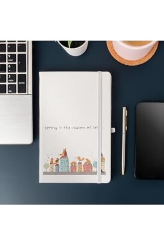 Baharda Aşk Başkadır Mottolu Defter 13x21 Cm, Çizgisiz Romantik Not Defteri 103 Ivory