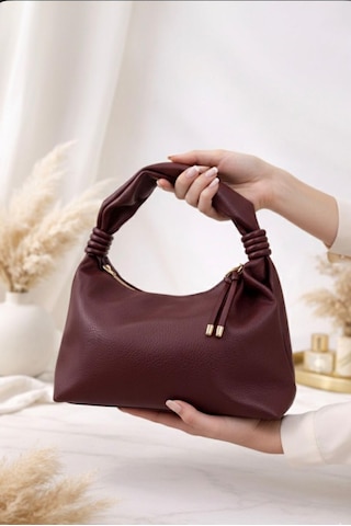 Addy Bordo Luna Hobo Pebble Velvet Omuz Ve El Çantası Bordo