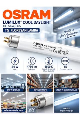 1 Adet Osram 54w 865 Beyaz 6500k G5 Duylu T5 Floresan