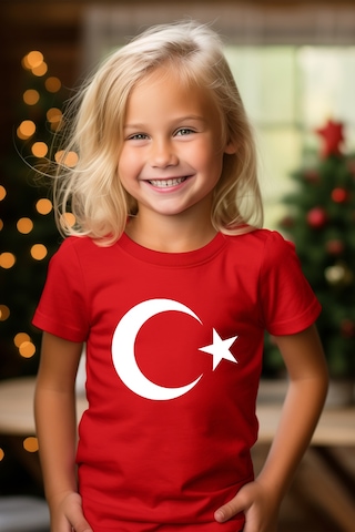 Aselinda Ay Yıldızlı Kırmızı Çocuk Tişört 29 Ekim Gösterileri Için Uygundur -çoklu Alım Için Mesaj Atınız KIrmızı