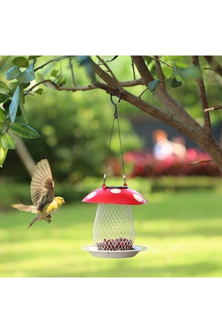 Yaozixa Güneş Enerjili Mantar Kuş Yemliği - Bahçe Ve Balkon Dekorasyonu İçin Şık Ve Kullanışlı Kırmızı