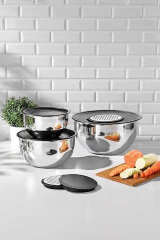 Silver Çelik Sade 9 Parça Rendeli Karıştırma Kabı Takımı Gümüş