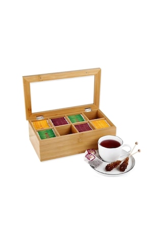 Mien MEN621 8 Bölmeli Bambu Çay Kutusu 32 x 20 x 9 CM