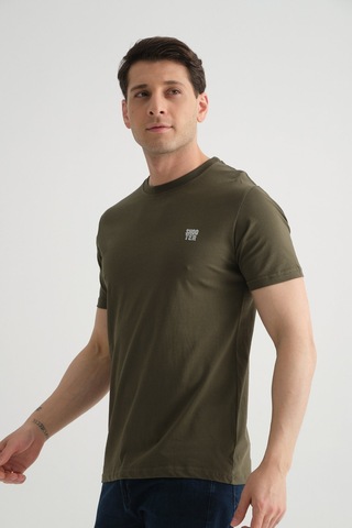 Shooter Sportwear Shooter Erkek Pamuklu Esnek T-shirt Standart Kalıp Minimal Logolu Haki