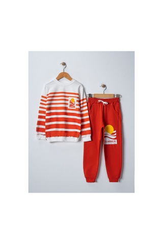 Veramoni Summer Baskılı Uzun Kollu Cepli Unisex Çocuk Alt Üst Takım Kiremit Rengi