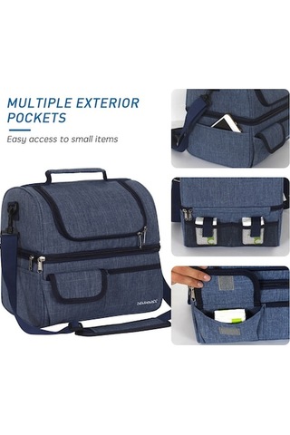 Tongxida Siyah 2 Bölme Isı Saklama Çantası, Oxford Kumaş Bento Çanta, Piknik Kamp Çantası Siyah