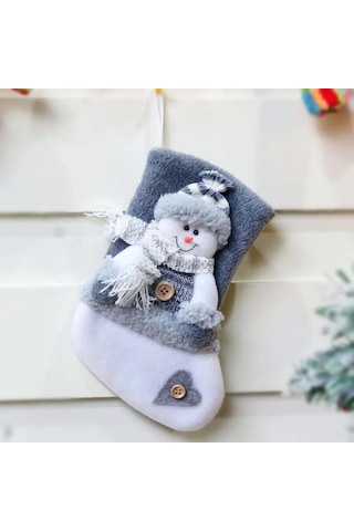 Mufunye Noel Dekoru İçin El Yapımı Flanel Çorap - Santa, Kar Adamı Ve Ren Gönüllü Desenli Hediye Depolama Çorabı 20x11 Cm