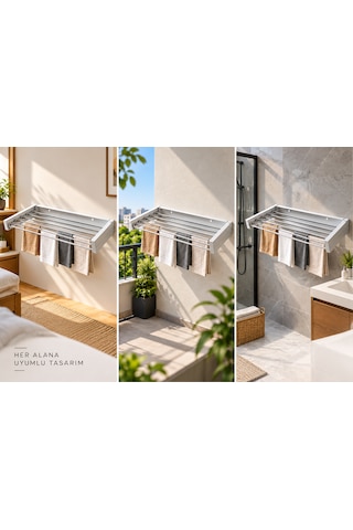Lavinger Çamaşır Kurutma Askısı 80 Cm 6 Borulu Duvara Monte Kurutmalık Beyaz