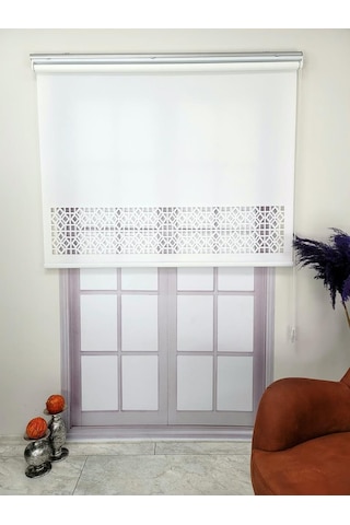 Stor Perde Desenli Lazer Kesim Kalın Kumaşlı Ml104 Beyaz