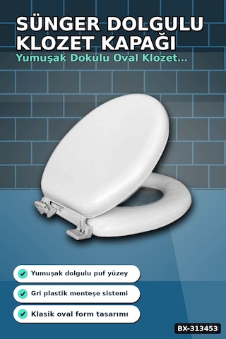 Sünger Dolgulu Standart Boy Klozet Kapağı - 1 Adet Yumuşak Puf Banyo Aksesuarı Bx-313453 Çok Renkli