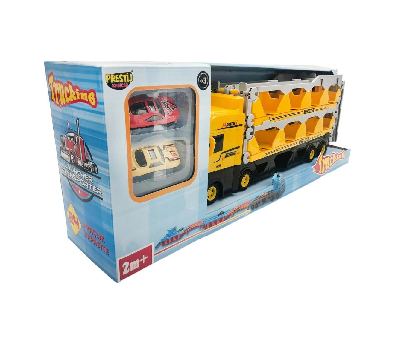 Farbu Oyuncak Sürat Pistli Tır, 2 Mt Pist Tek Kol Fırlatıcı 24 Araç Kapasiteli Taşıyıcı Tır, 2 Adet Araba İçerir Sarı Sarı