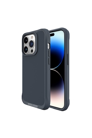 Bix iPhone Uyumlu 14 Pro Max Vortex Magsafe Kılıf Stand Özellikli 3x Korumalı Mikro Fiber İç Yüzey Gri Mavi