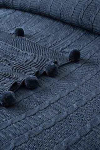 Triko Örme Nakışlı Battaniye Takımı-tivoli Rosetta Indigo