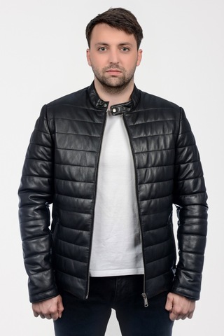 Derije Kroos Hakiki Deri Erkek Siyah Şişme Ceket-Mont