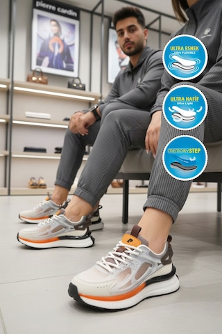 Pierre Cardin Beyaz Kahve Fileli Hafif Esnek Hafızalı Taban Unisex Spor Ayakkabı Pcı-10106 G Beyaz-kahve