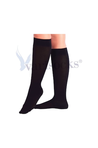 Orta Basınç Ccl 2 Diz Altı Burnu Kapalı Siyah Varis Çorabı Çorap