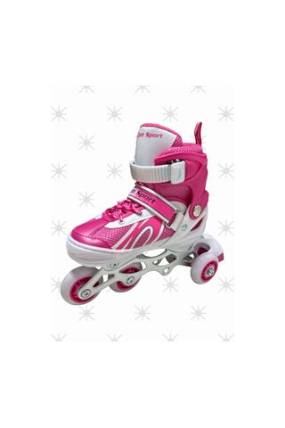 Pembe Çift Sıra Ayarlanabilir Alıştırma Pateni Kask Dizlik Seti Pembe