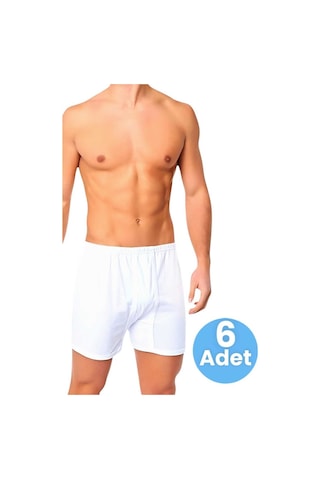 Uniquetrenders Erkek Rahat Kesim Paçalı Pamuklu Külot Boxer 6'lı Set Beyaz