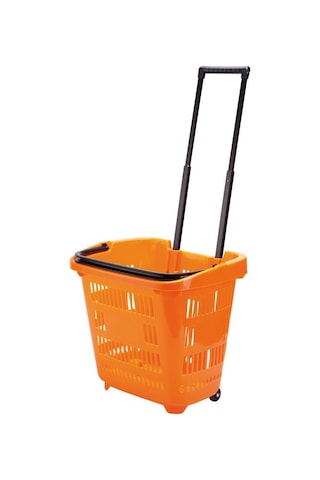 40 Lt Saplı Plastik Alışveriş Sepeti - Tekerlikli Market Sepeti Yeşil