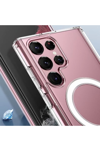 Samsung Galaxy Uyumlu S23 Ultra Kılıf Wireless Tacsafe Antishock Ultra Koruma Sert Kapak Wiriless Şarj Aleti