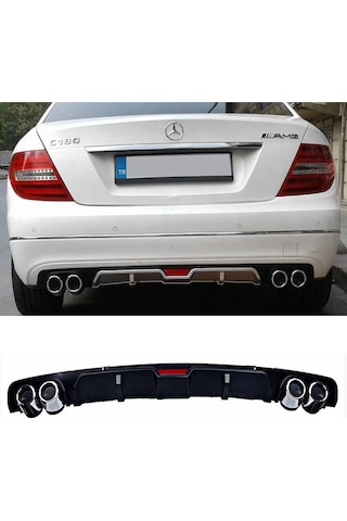 Mercedes C180 Siyah Uyumlu Difüzör 4 Krom Egzoz Görünümlü Difizör Arka Ek Body Kit