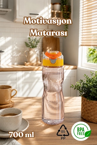 Porsima 911037-3 Bpa Free Motivasyon Sporcu Su Matarası Suluk 0,7lt Su Şişesi Turuncu