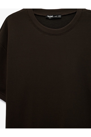 Koton Kısa Kollu Bisiklet Yaka Basic Oversize Tişört Kahverengi 6sam10282mk Kahverengi