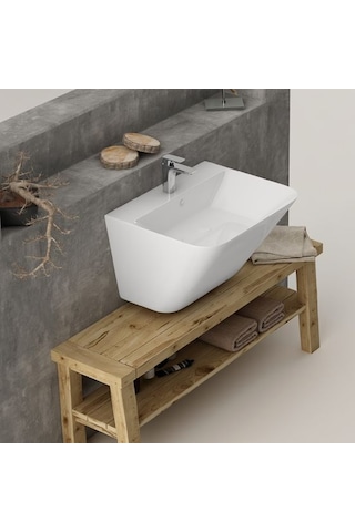 Lucco Moena 55 CM Yarım Monoblok Lavabo Beyaz