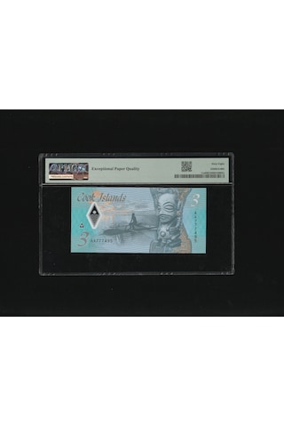 Cook İslands New Zealand Admin. 3 Dollars Sn Aa777495 Polymer P11a Nd 2021 Pmg 68 Epq Super Gem Unc Çil