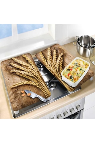 Saban Başak 2 Desenli Cam Kesim Tablası ve Ocak Koruyucu 2' Li 30 x 52 CM